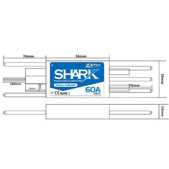 ZTW - Shark 60A SBEC ESC Water cooled Brushless Speed Controller for Rc Boats