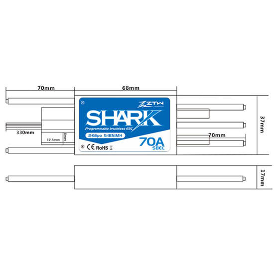 ZTW - Shark 70A SBEC ESC Water cooled Brushless Speed Controller for Rc Boats