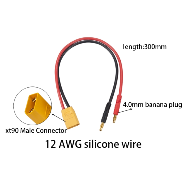 RJX - Charger Leads XT90 Male Connector to 4mm Banana Plug (30cm / 12AWG)