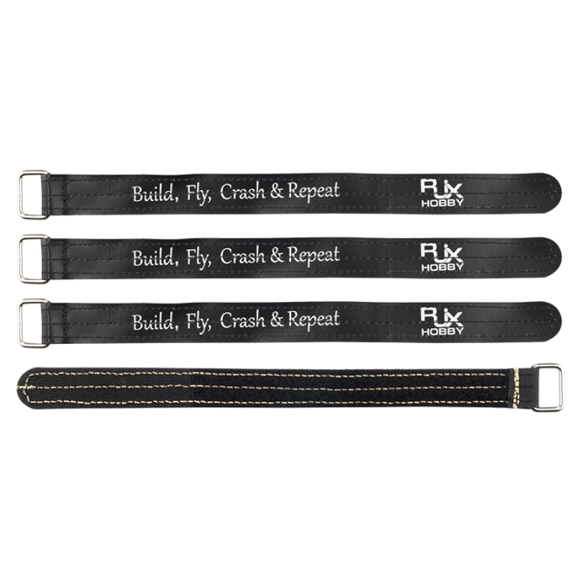 RJX - RJX 4pcs 250x20mm Kevlar Stitched Battery Strap w/ Metal Buckle – 4 Pack Black