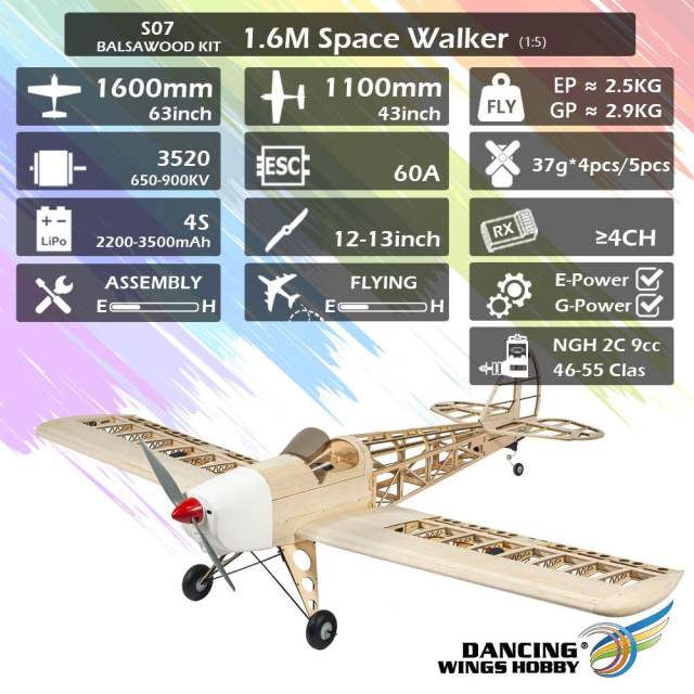 Dancing Wings - EP &amp; GP  1.6M Spacewalker Balsa KIT