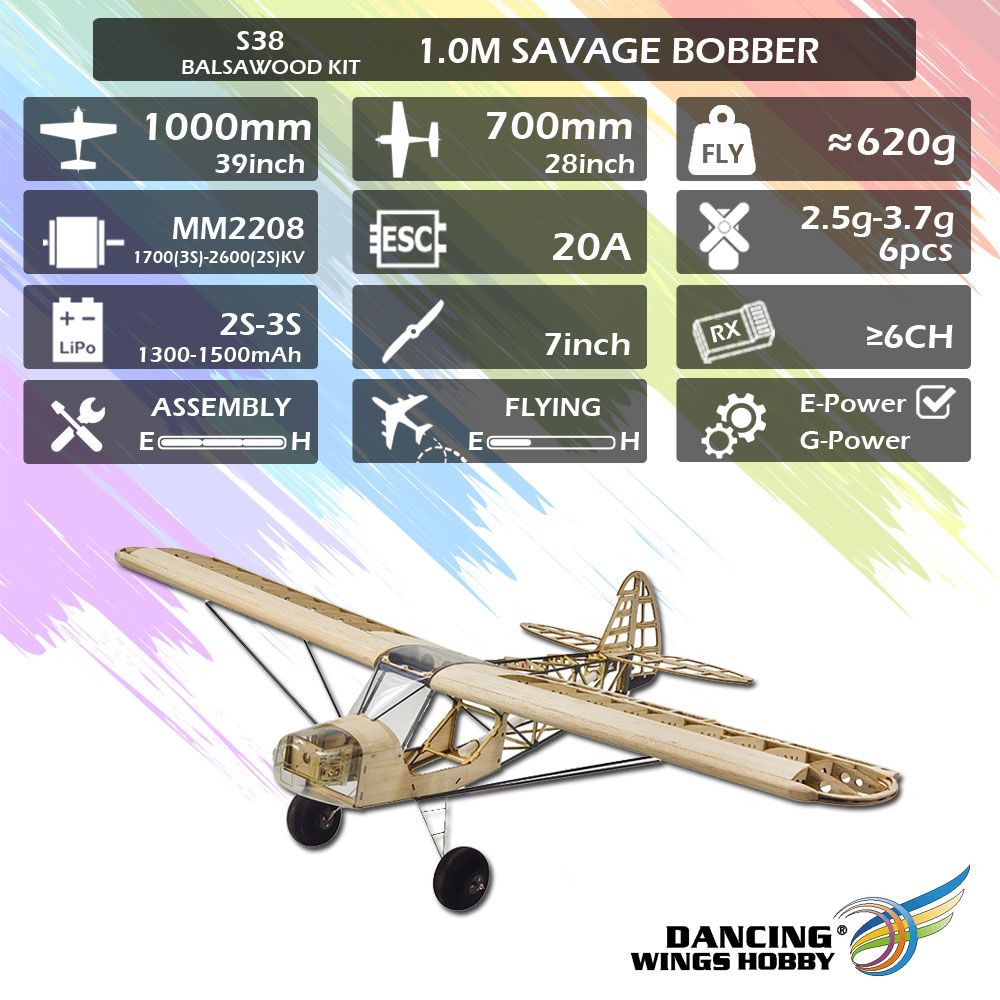 Dancing Wings - S38 1000mm Savage Bobber Balsa RC Plane KIT 3S