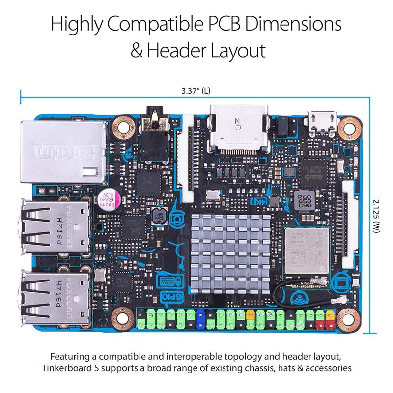 ASUS SBC Tinker board S RK3288 SoC 1.8GHz Quad Core CPU, 600MHz Mali-T764 GPU, 2GB LPDDR3 16GB eMMC  TinkerboardS
