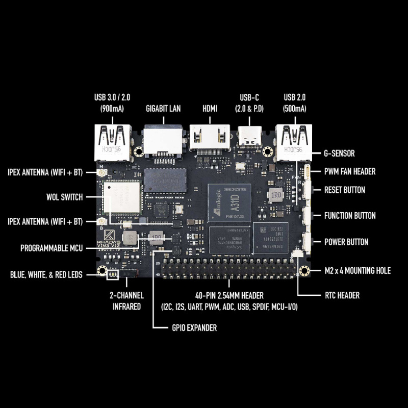 Khadas VIM3 single board computer Amlogic A311D With 5.0 TOPS NPU AI tensorflow x4 Cortex-A73 x2 A53 Cores SBC android linux