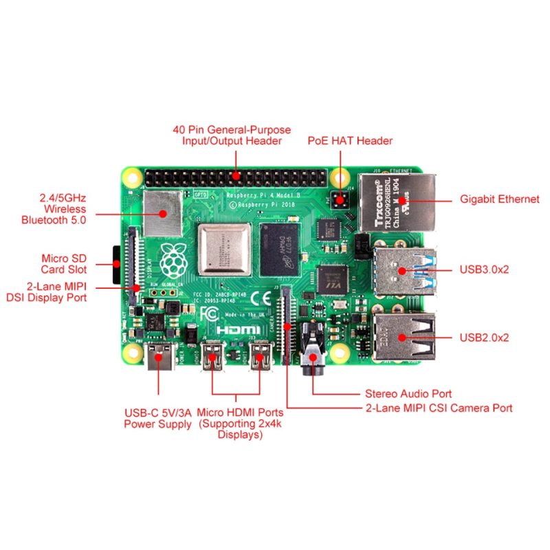Latest Raspberry Pi 4 Model B LPDDR4 2G/4G  Quad-core Cortex-A72 (ARM v8) 64-bit 1.5Ghz Dual 4K HDMI Output Power than 3B+