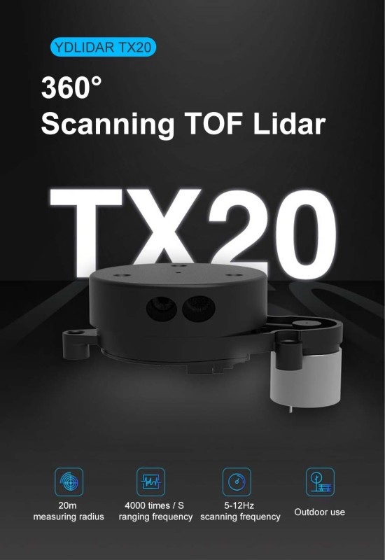 EAI YDLIDAR TX20 TOF Lidar Range Finder Sensor Module 20M 4K Ranging Frequency for Outdoor/indoor