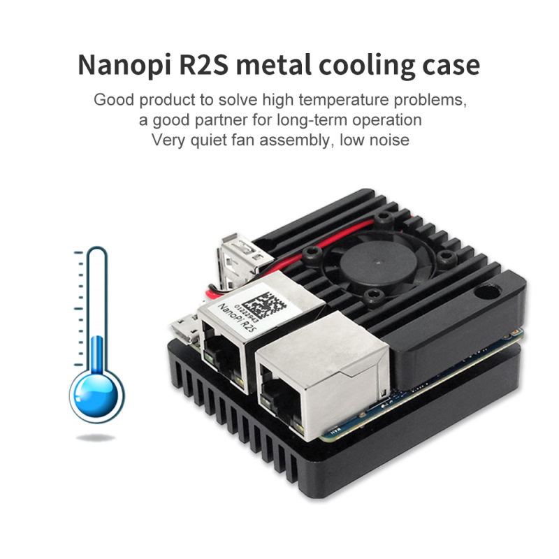 Aluminum Alloy Mini Router Case with Cooling Fan Accessory for NanoPi R2S