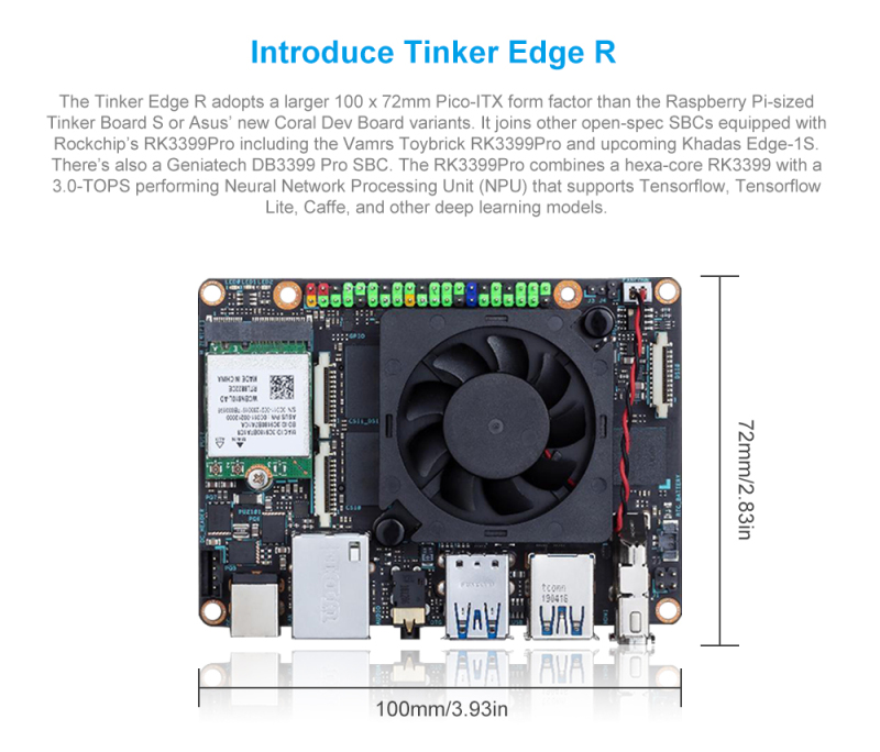 ASUS Tinker Edge R RK3399Pro Single Board Computer with Edge TPU AI Accelerator and Dual Camera Interface, Support 4K Decode