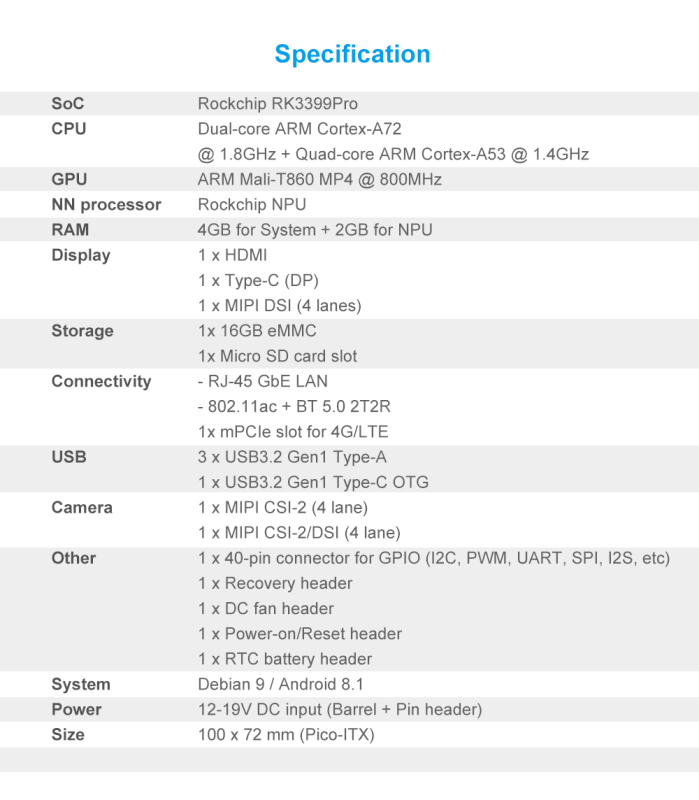 ASUS Tinker Edge R RK3399Pro Single Board Computer with Edge TPU AI Accelerator and Dual Camera Interface, Support 4K Decode