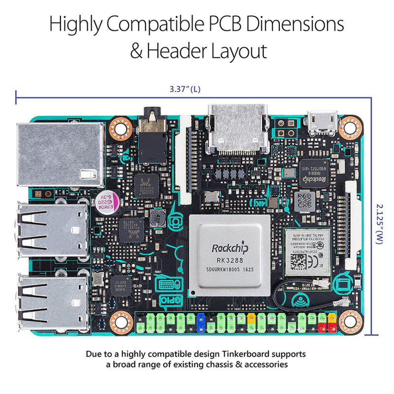 ASUS SBC Tinker board RK3288 SoC 1.8GHz Quad Core CPU, 600MHz Mali-T764 GPU, 2GB LPDDR3 Thinker Board / tinkerboard