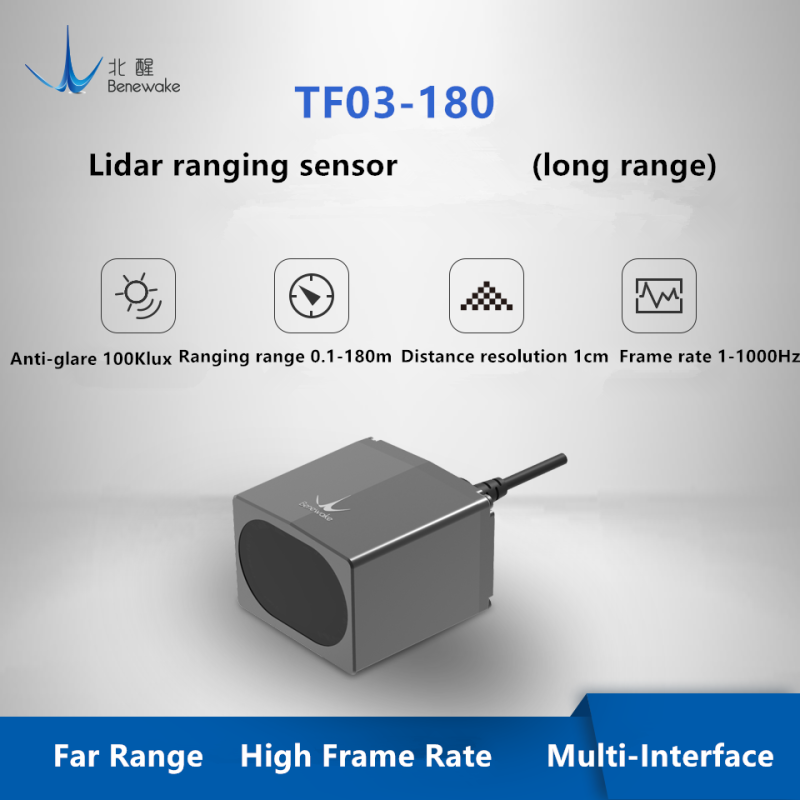 Benewake TF03-180 Lidar Long Range Sensor, IP65 10KHz Frame Rate & 100m Operating Range Rider Module UART / I2C for Indoor / Outdoor