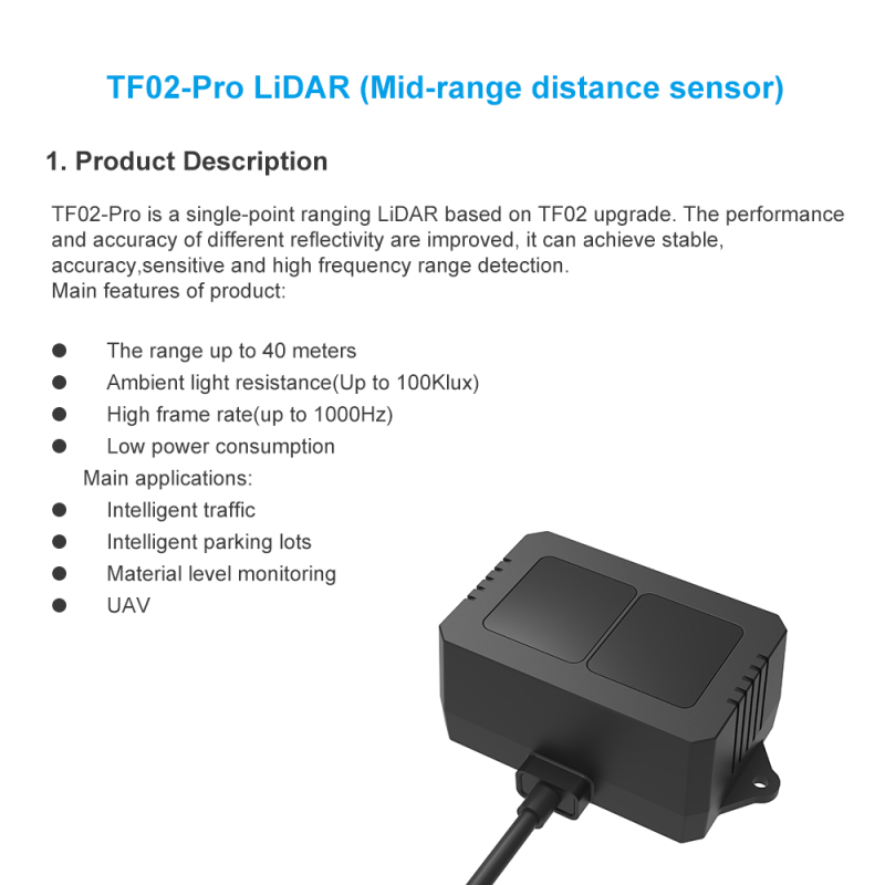 Benewake TF02 Pro mid-range distance sensor, 1000Hz Frame Rate&40meters Operating Range Lidar Module for Indoor/Outdoor/Robot