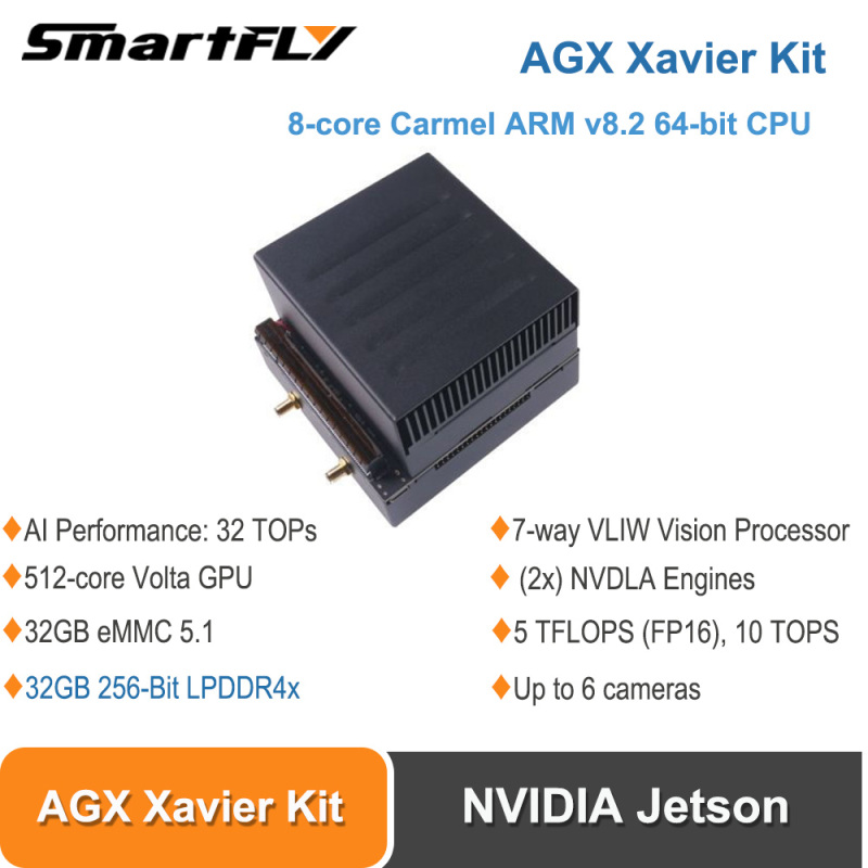 Jetson AGX Xavier Kit 8-core Carmel ARM 64-bit CPU 32GB+32GB eMMC 32 TOPs AI Performance NVDLA Engines,5 TFLOPS 10 TOPS (INT8)
