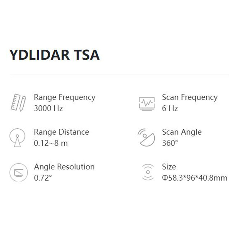 EAI YDLIDAR TSA TOF LiDAR Range Distance 8m Scan Angle 360° Sweeper Range Frequency 3000 Hz Lidar Laser Ranging Sensor