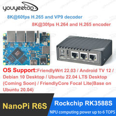 NanoPi R6S con custodia in metallo, 2xPCIE 2.5G Ethernet, 6TOPS NPU IR(8GB LPDDR4X 32GB EMMC)- Multi OS FriendlyWrt, Android TV,Ubuntu, Debian