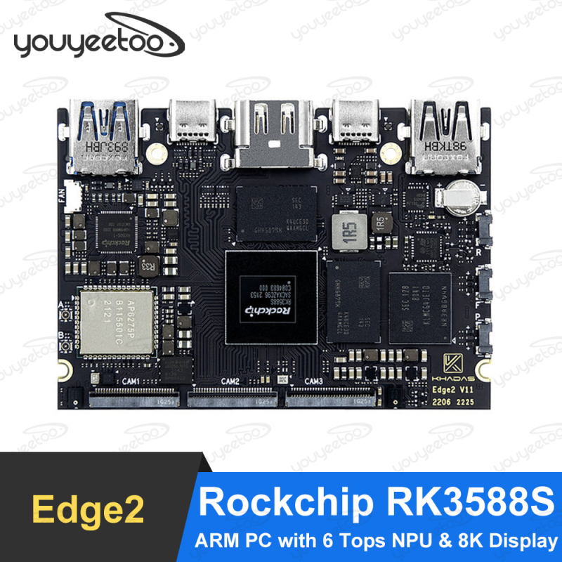Youyeetoo Edge 2 Rockchip RK3588S Single Board ARM Mali-G610 MP4 GPU, 6 TOPS AI NPU,8 nanometer ARM SoC Quad Display Interfaces
