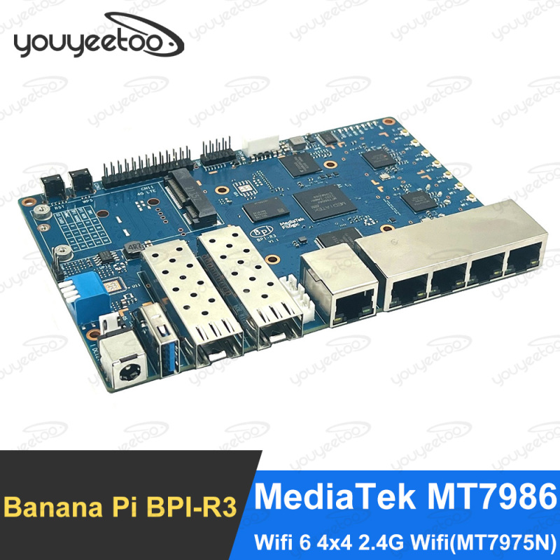 Banana Pi BPI R3 MediaTek MT7986 quad core Router Development Board,2G DDR RAM ,8G eMMC Flash Support Wi-Fi6 5 GbE network port