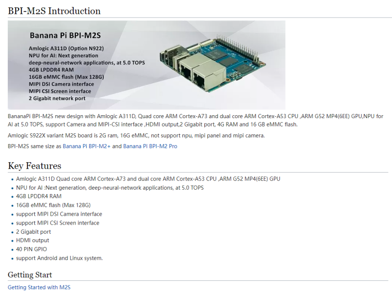 BPI-M2S, Amlogic A311D/S922x, 2 Gigabit/ POE, 4GB RAM 16GB eMMC For TV BOX , AI