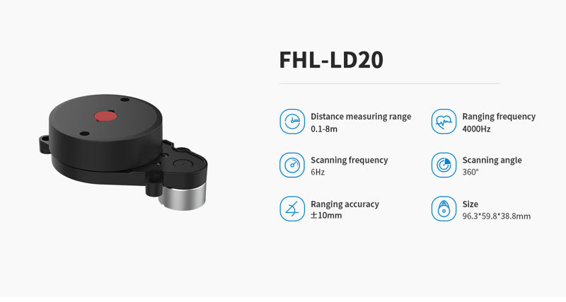 youyeetoo FHL-LD20 Low Cost 360 Degree Laser Range Scanner (8M), LiDAR Scanner, Software Start-stop Control