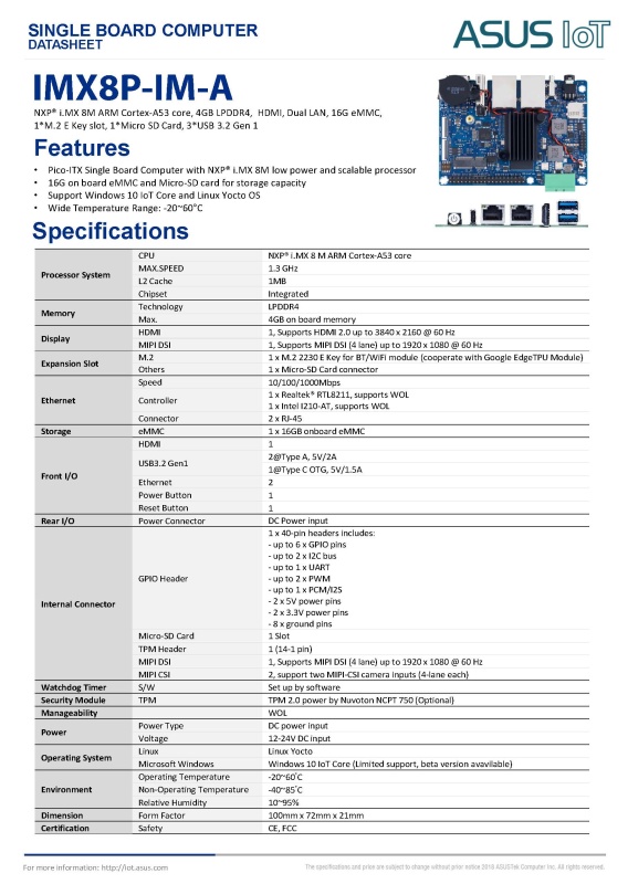 IMX8P-IM-A Pico-ITX Single Board Computer