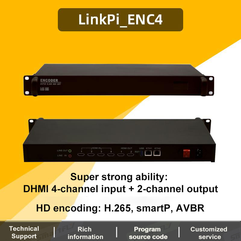 LinkPi ENC4 - 4K Encoder Decoder , 4GB DDR4  HDMI-IN x4 HDMI-OUT x2  H265/264/ 1.2Tops NPU