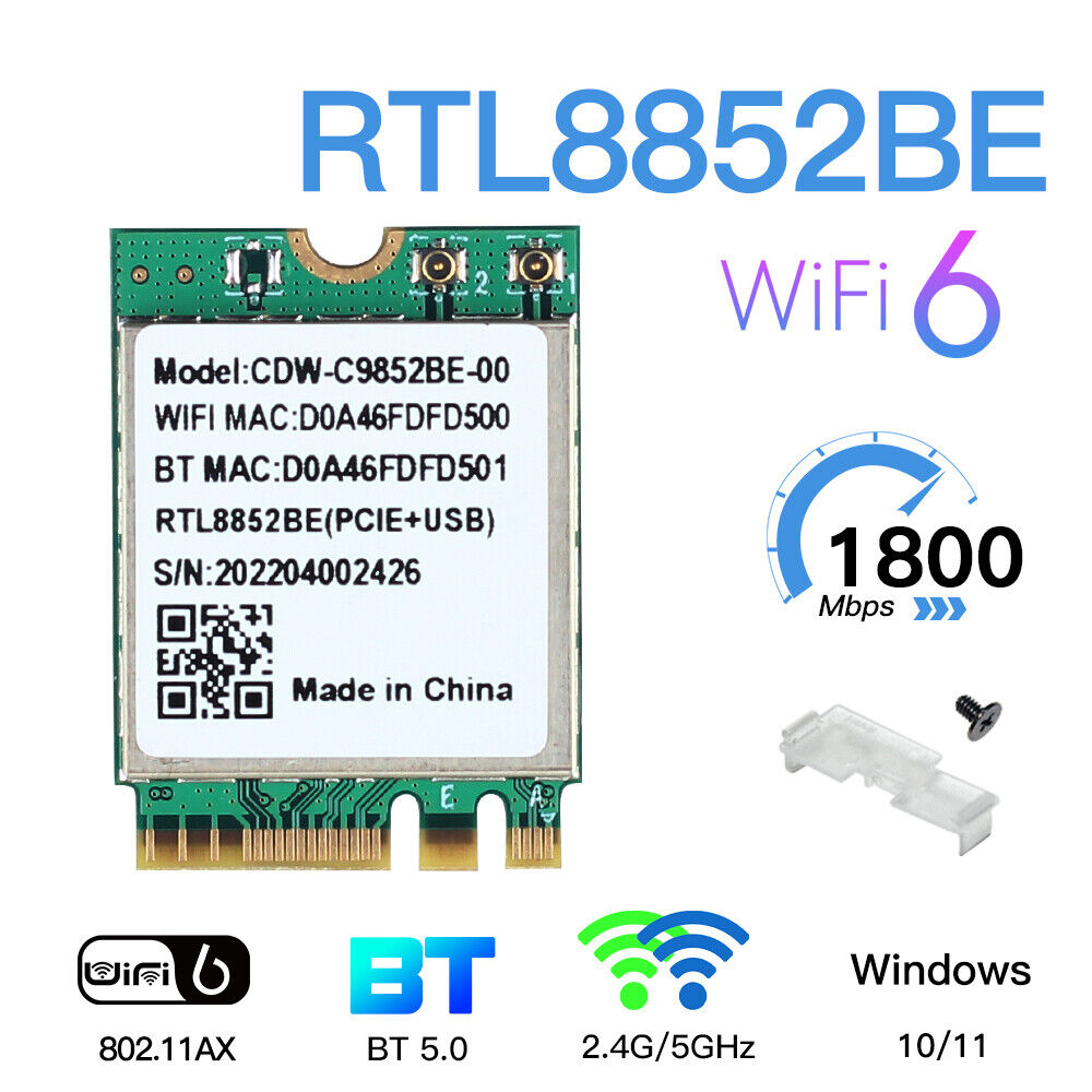 Wi-Fi 6 Module CDW-C9852BE Realtek RTL8852BE NGFF M.2 2230 Wifi Card 2 ...