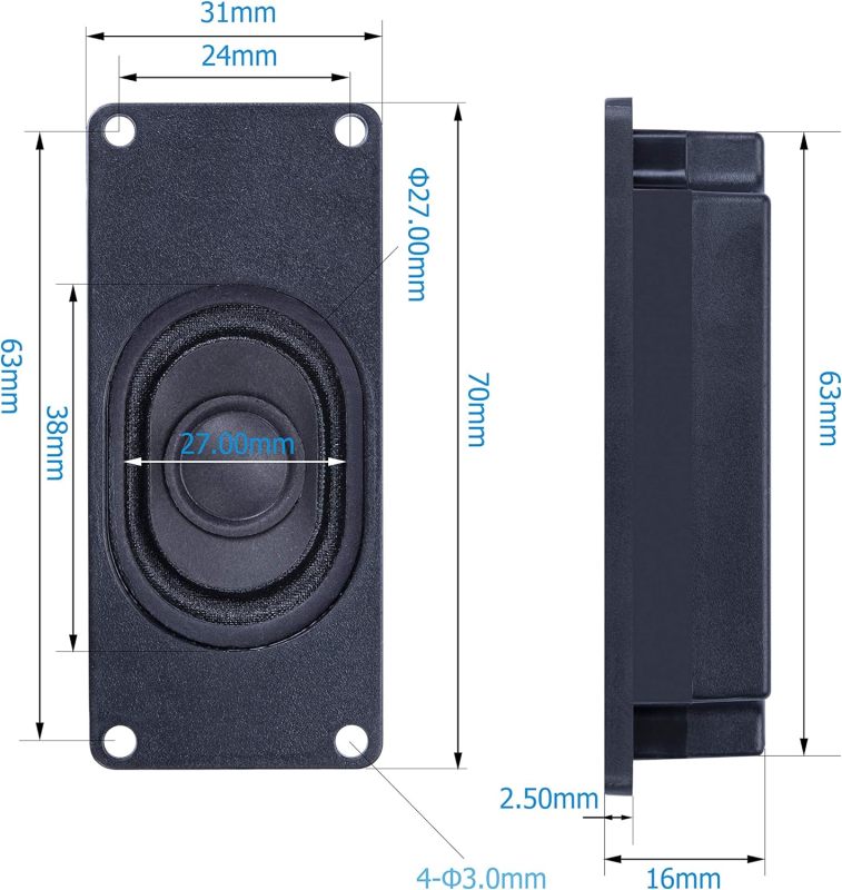 Speaker 2 Watt 4 Ohm JST-PH2.0 Interface, Compatible with Arduino Motherboard