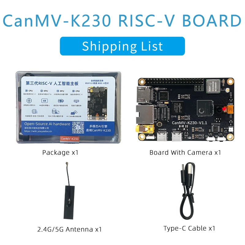 CanMV-K230 - Kendryte K230 RISC-V64 Board -512MB RAM  3x 4K Camera Inputs Support RVV1.0  for AI edge AIoT