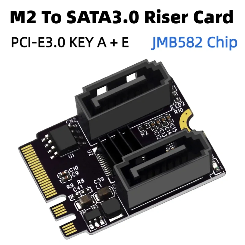M.2 A+E to SATA 3 .0 Adapter, 2 Port - JMB582, WIFI CNVio Port, PCIE 3.0, M.2 2230, No driver required, for Windows Linux NAS PVE EXSI 3.5" 2.5" HDD SSD