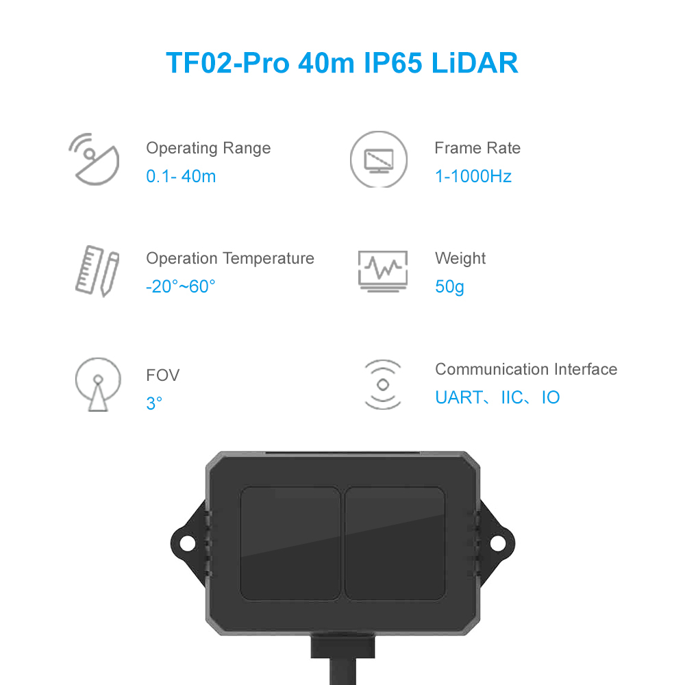 Benewake TF02 Pro mid-range distance sensor, 1000Hz Frame Rate&40meters Operating Range Lidar Module for Indoor/Outdoor/Robot
