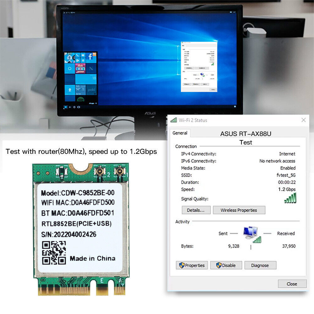 Wi-Fi 6 module CDW-C9852BE Realtek RTL8852BE NGFF M.2 2230 wifi card 2.4G/5GHzwifi Bluetooth 5.0
