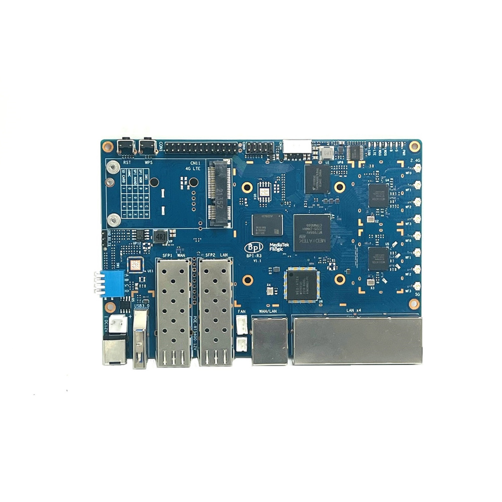 Banana Pi BPI R3 MediaTek MT7986 quad core Router Development Board,2G DDR RAM ,8G eMMC Flash Support Wi-Fi6 5 GbE network port