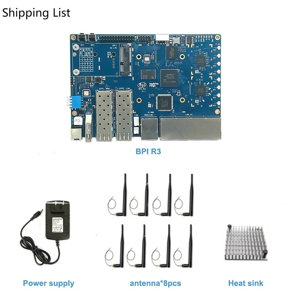 Banana Pi BPI R3 MediaTek MT7986 quad core Router Development Board,2G DDR RAM ,8G eMMC Flash Support Wi-Fi6 5 GbE network port