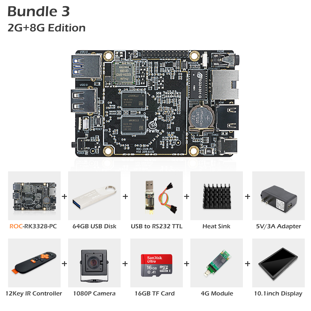 youyeetoo ROC-RK3328-PC Single Board Computer - 2GB DDR3 RAM & 8GB eMMC