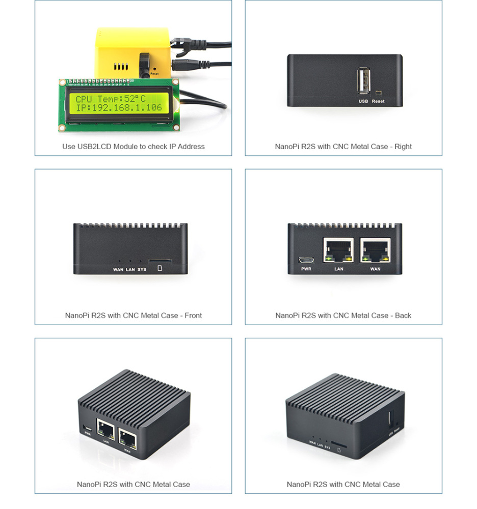 youyeetoo NanoPi R2S Mini Router, Support OpenWrt Linux With CNC Metal Case, Dual Gigabit Port