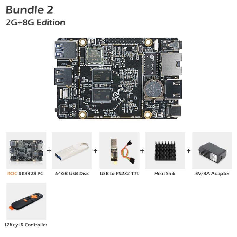 Firefly ROC-RK3328-PC Quad-core 64-bit High-Performance 2GB DDR3 RAM & 8GB eMMC Single Board Computer