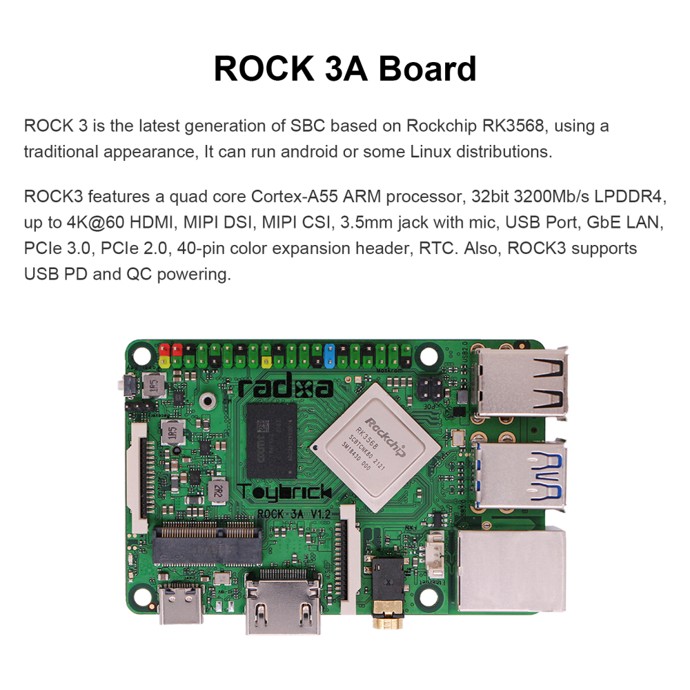 ROCK PI 3A Rockchip RK3568 ARM Cortex Six Core SBC/Single Board Computer Compatible with Official Raspberry Pi Display