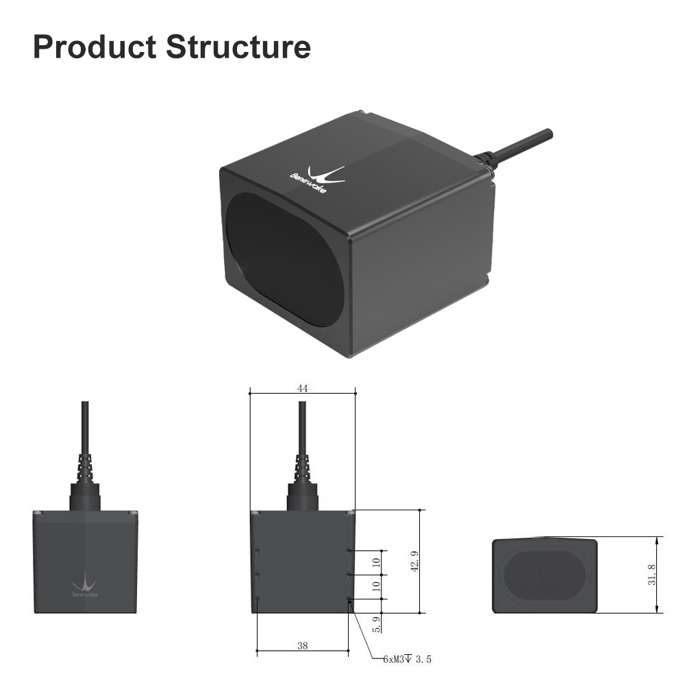 Benewake TF03-180 Lidar Long Range Sensor, IP65 10KHz Frame Rate & 100m Operating Range Rider Module UART / I2C for Indoor / Outdoor
