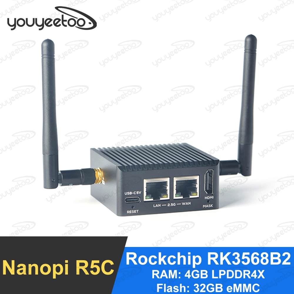 NanoPi R5C Mini Router Openwrt, Rockchip RK3568 Single Board Computer, LPDDR4X 2GB RAM, 0.8TOPS NPU Mali-G52 GPU, with M.2 E-Key PCIe2.1 Slot, Supports FriendlyWrt Docker (Without M.2 Wi-Fi Module