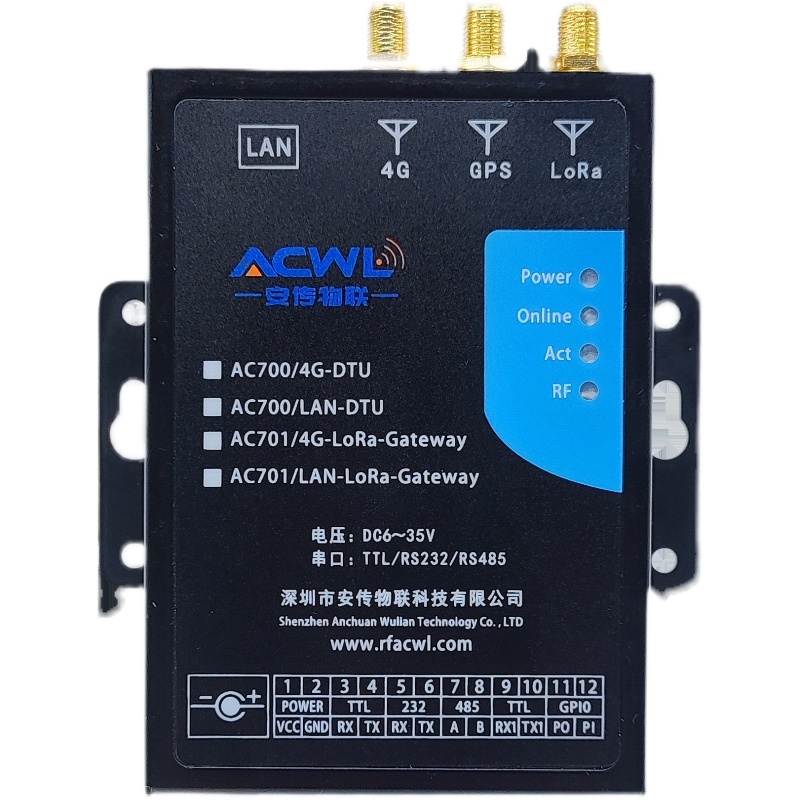 LoRaWAN Data Transfer Unit(DTU) - 4G LTE / LAN, IP30,6 - 35V