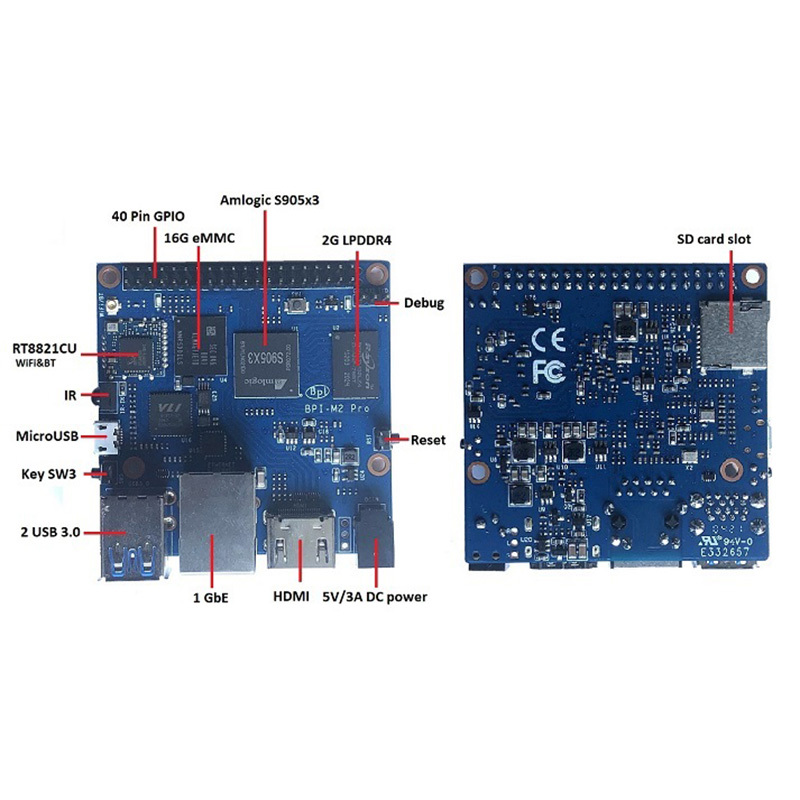 Banana Pi BPI M2 Pro Amlogic S905X3 quad-core Cortex-A55 (2.0 XXGHz) 2GB + 16GB Mali-G31 MP2 GPU Supports Android and Linux