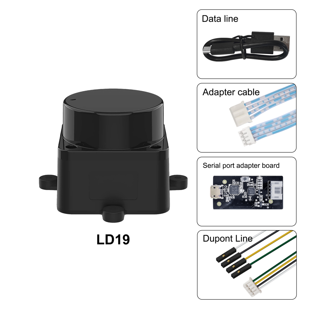 FHL-LD19 Lidar Sensor - 12Meter (39ft) 360° Ranging - Walnut Size, 30K lux Resistant - Provide ROS/ROS2/C/C++ SDK Raspberry Tutorial for Robots Drone SLAM, Lidar Scanner Kit with Adapter