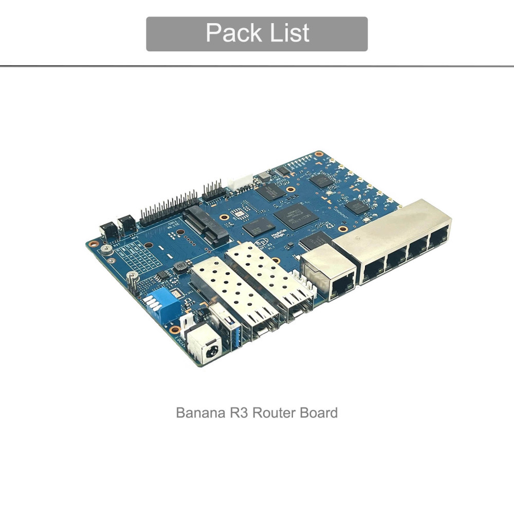 Banana Pi BPI R3 MediaTek MT7986 quad core Router Development Board,2G DDR RAM ,8G eMMC Flash Support Wi-Fi6 5 GbE network port
