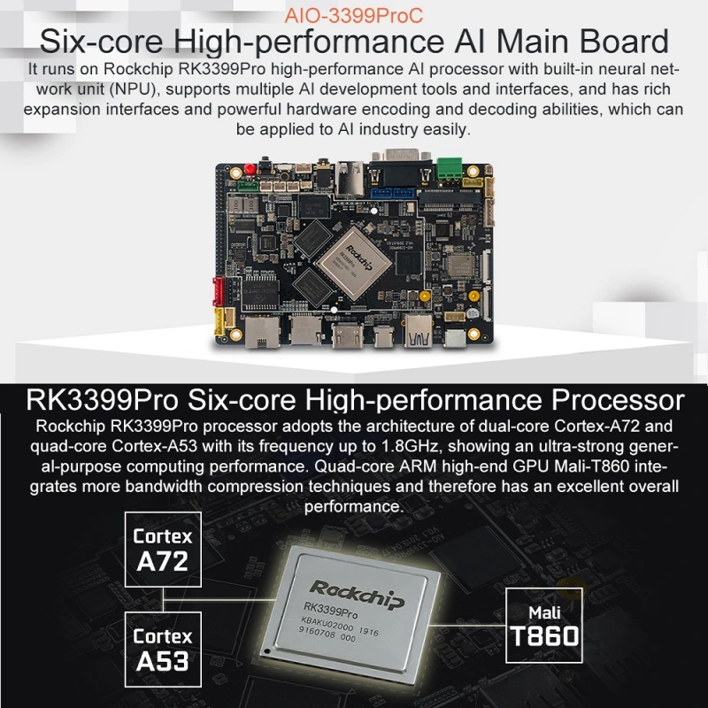 Firefly AIO-3399ProC RK3399Pro Single Board Computer for Aiot Cortex-A72 Cortex-A53 LPDDR3 Linux+QT/Android/Ubuntu sbc