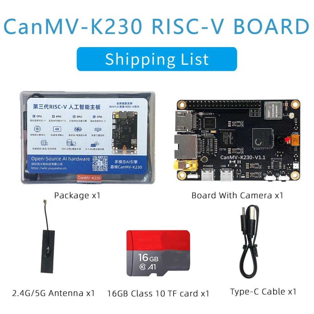 CanMV-K230 - Kendryte K230 RISC-V64 Board -512MB RAM  3x 4K Camera Inputs Support RVV1.0  for AI edge AIoT