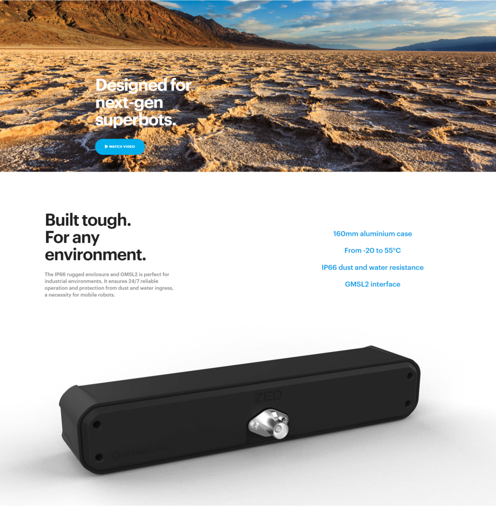 ZED X Stereo Camera,IP66,Color Global Shutter 1200P@60fps,Ready for field operation