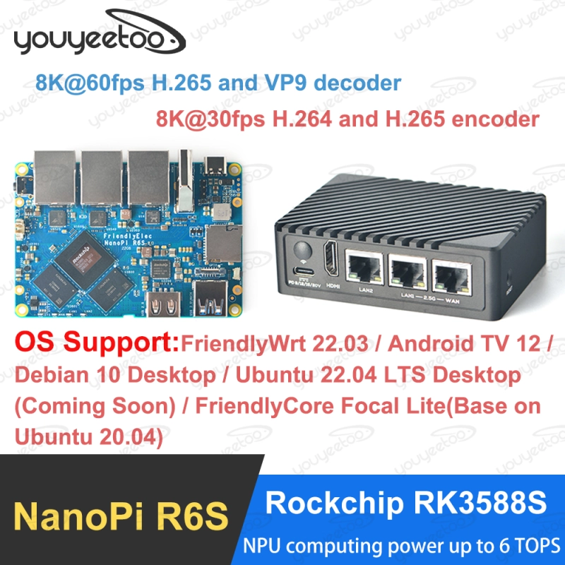 NanoPi R6S OpenWrt Router - 2.5G Ethernet x2, GbE x1, 6TOPS AI NPU for ...