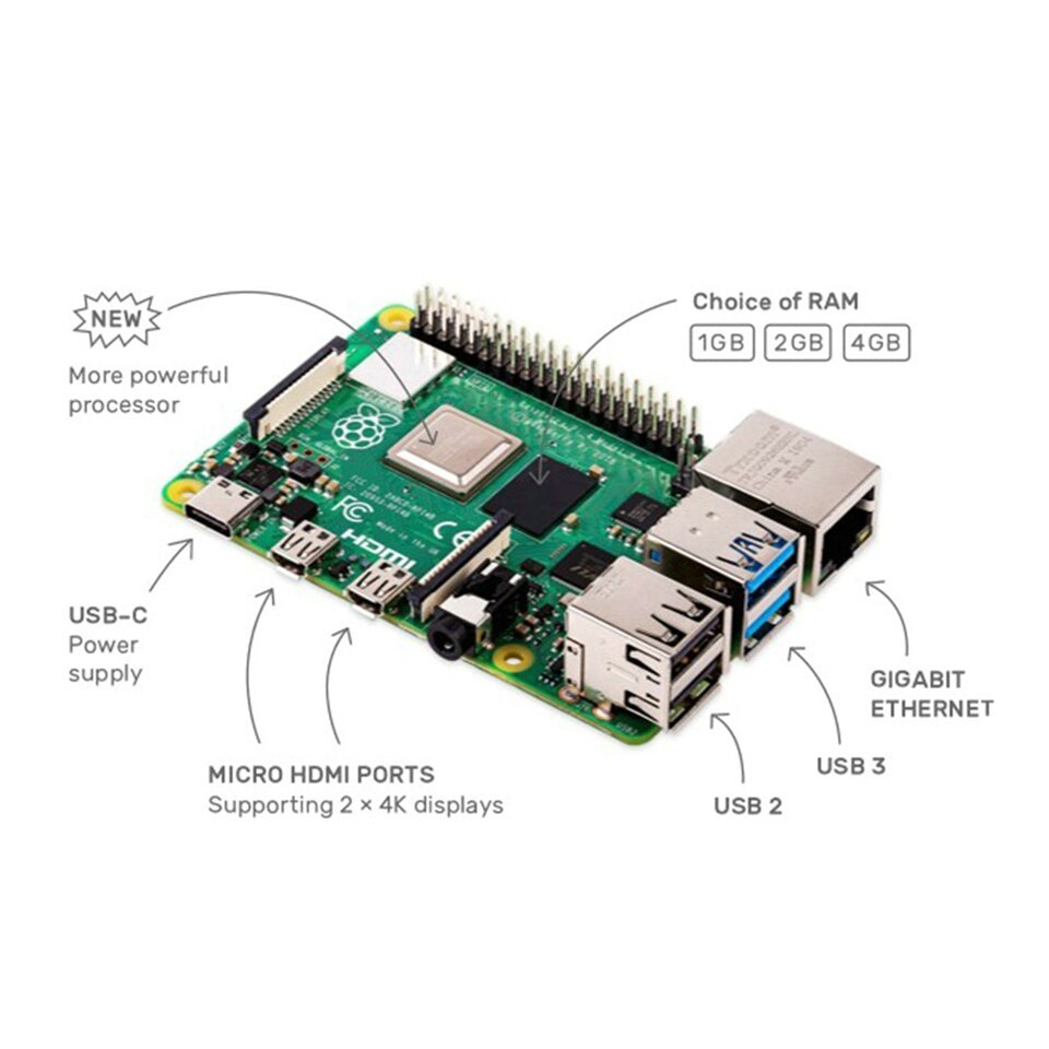 Latest Raspberry Pi 4 Model B LPDDR4 2G/4G  Quad-core Cortex-A72 (ARM v8) 64-bit 1.5Ghz Dual 4K HDMI Output Power than 3B+