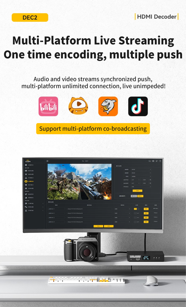 DEC2 2 - Channel HDMI Decoder, 4KP60 Decoder, SRT, NDI, RTMP Live Streaming Push