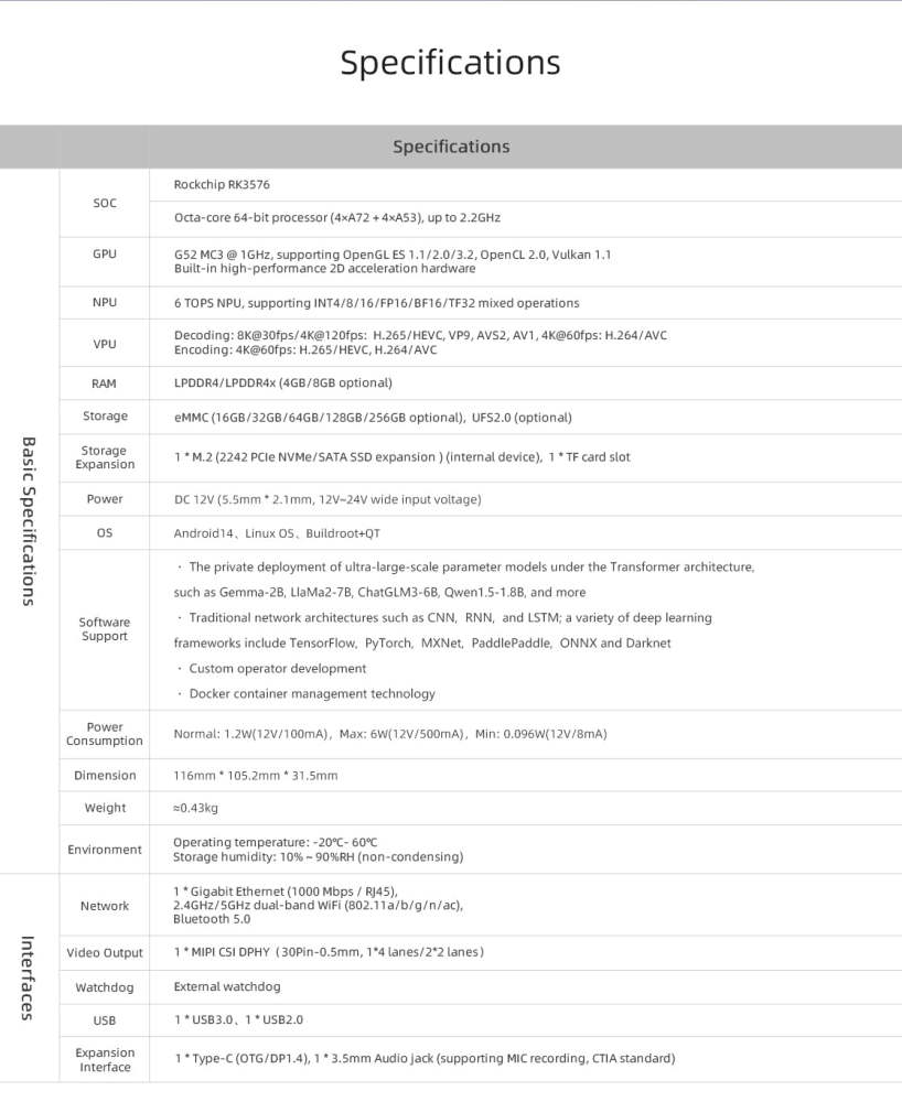 EC-R3576PC FD Embedded Large-Model Computer - 6 TOPS, 4K@120FPS, Rockchip RK3576,  UFS2.0 supports LLMs and traditional CNN neural networks